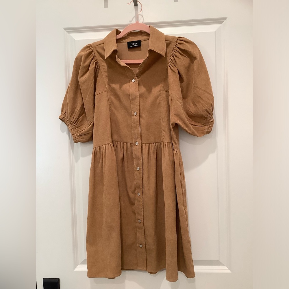 Vici Owen Corduroy Puff Sleeve Babydoll Dress